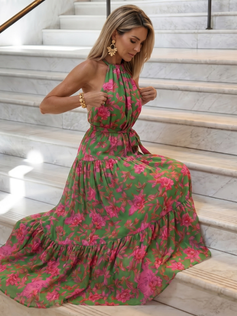 SERENA | DRAPED HALTER MIDI DRESS FOR WOMEN