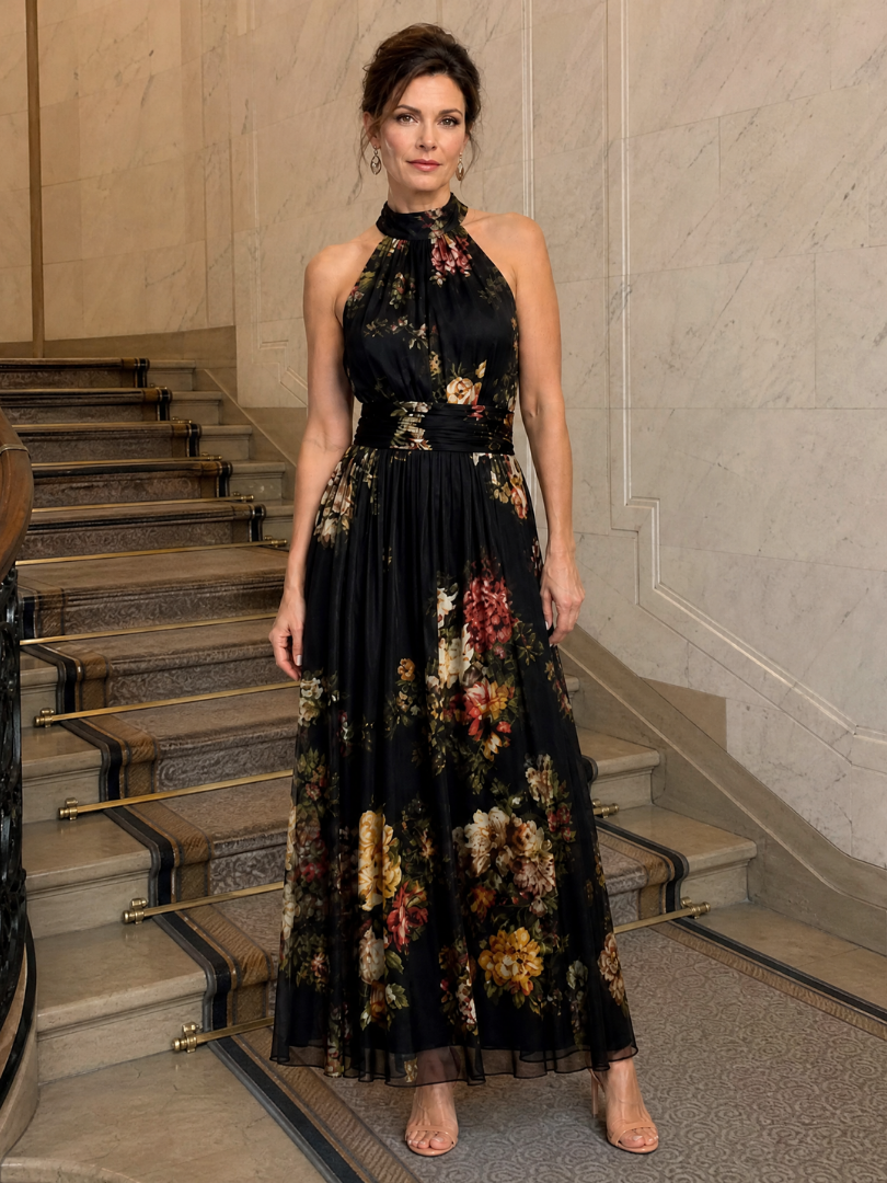 SIOR | FLORAL HALTER MIDI DRESS FOR WOMEN