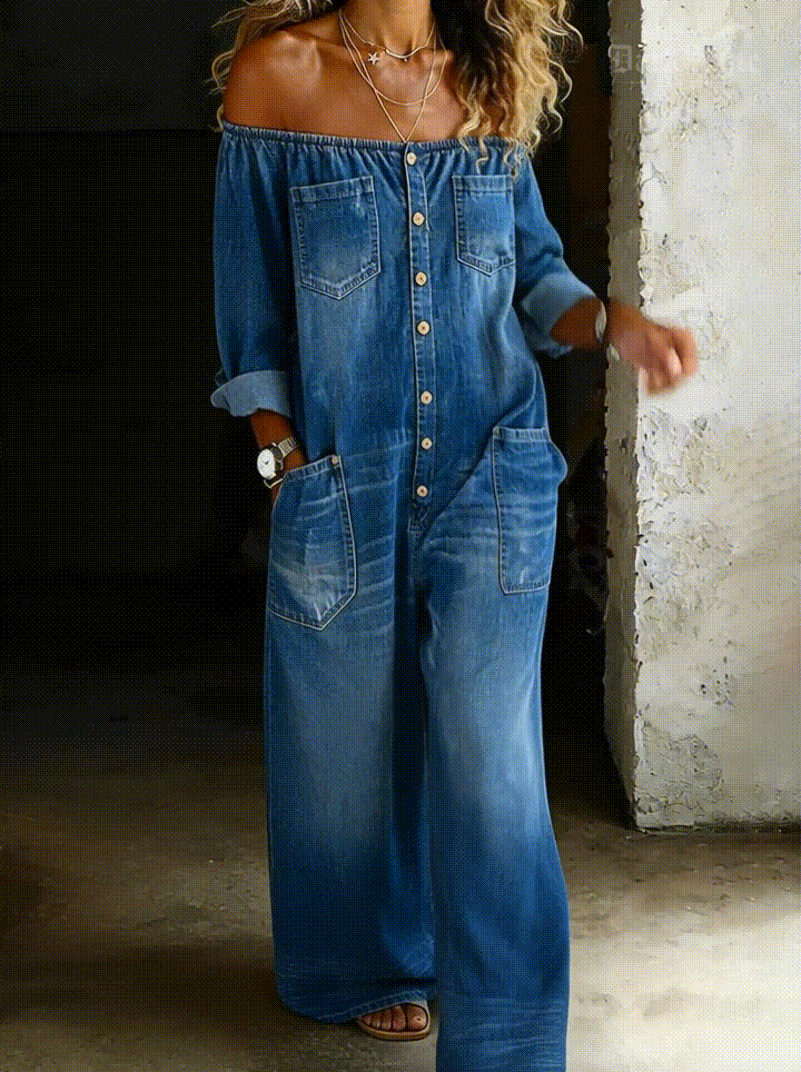 ELENA | OFF-SHOULDER DENIM JUMPSUIT FOR WOMEN