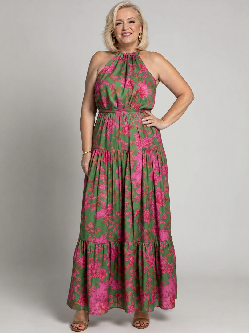 SERENA | DRAPED HALTER MIDI DRESS FOR WOMEN