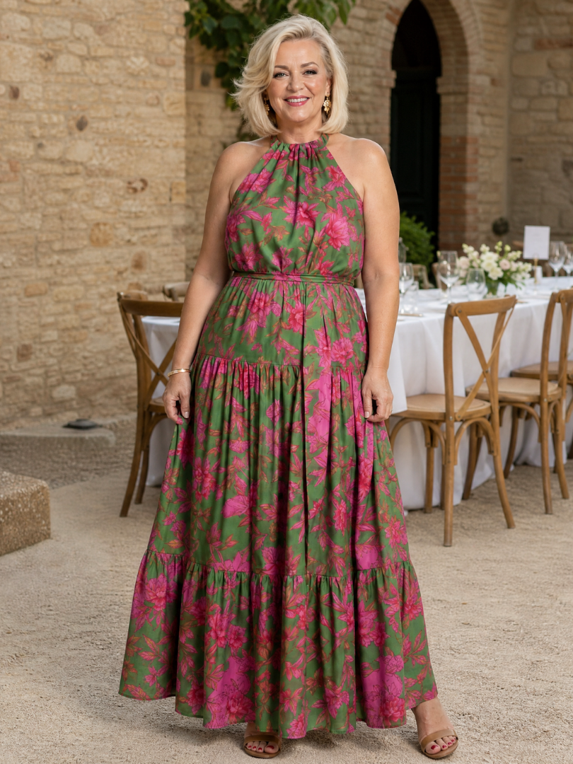 SERENA | DRAPED HALTER MIDI DRESS FOR WOMEN