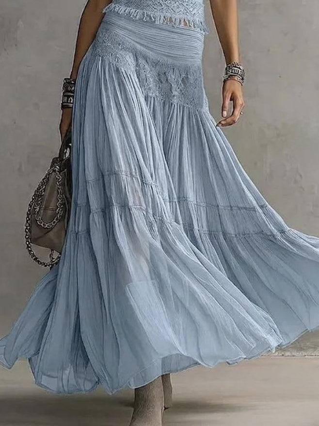 LACE TOP SET WITH PANEL AND MAXI PLEATED SKIRT