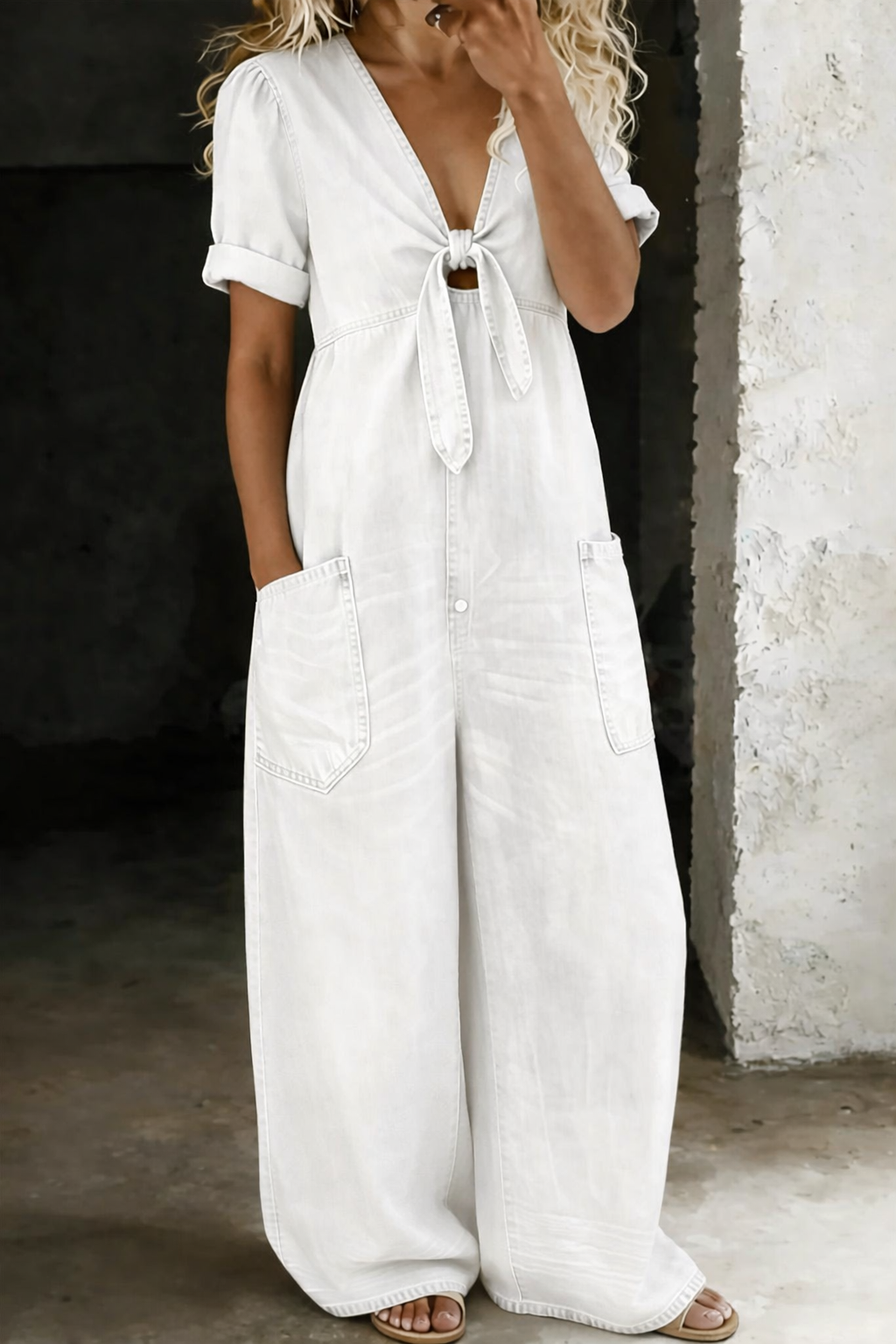 MAYA | V-NECK DENIM JUMPSUIT FOR WOMEN