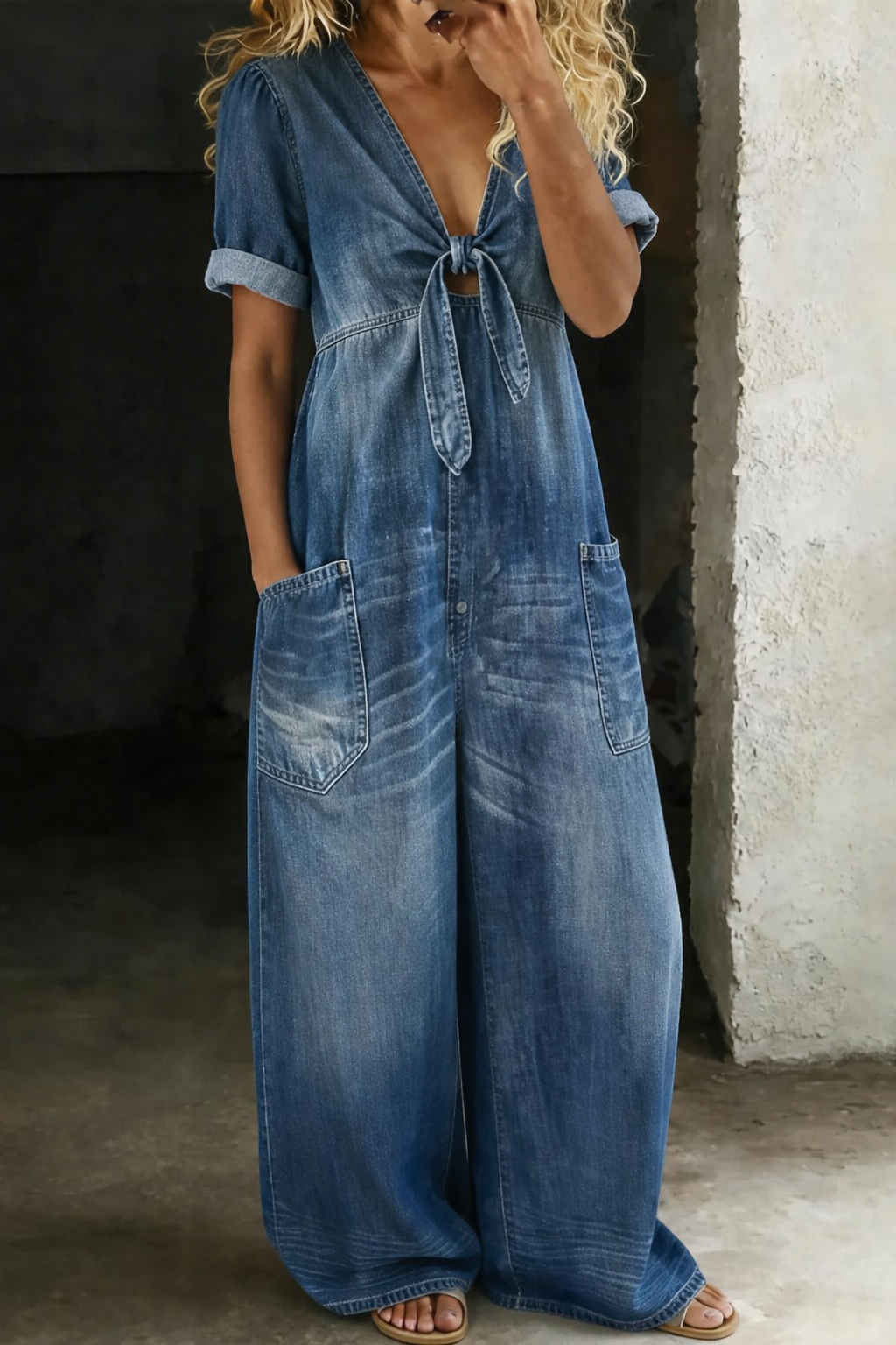MAYA | V-NECK DENIM JUMPSUIT FOR WOMEN
