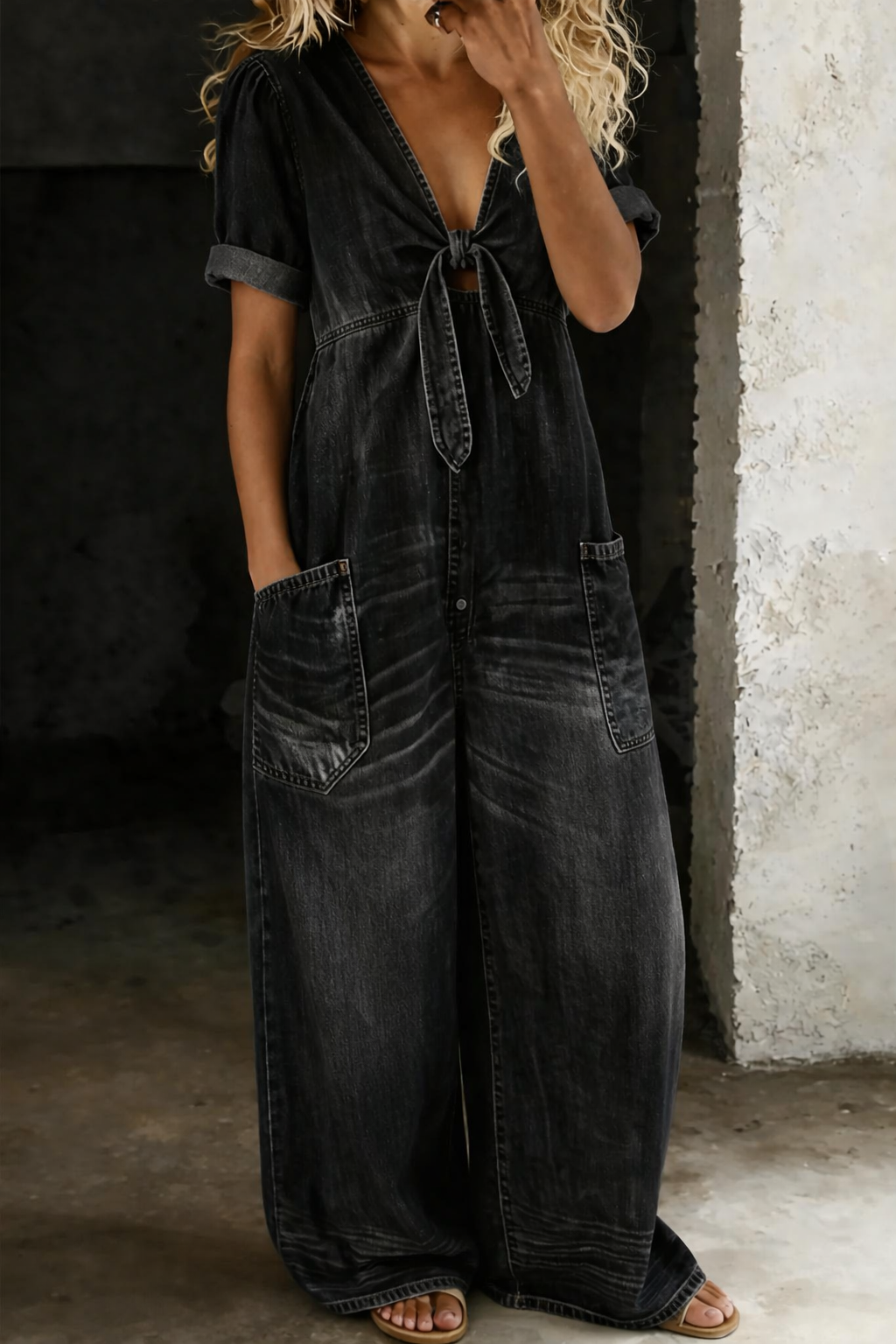 MAYA | V-NECK DENIM JUMPSUIT FOR WOMEN