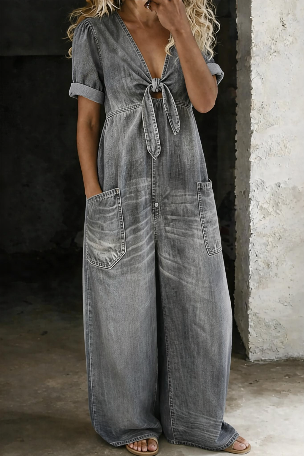 MAYA | V-NECK DENIM JUMPSUIT FOR WOMEN