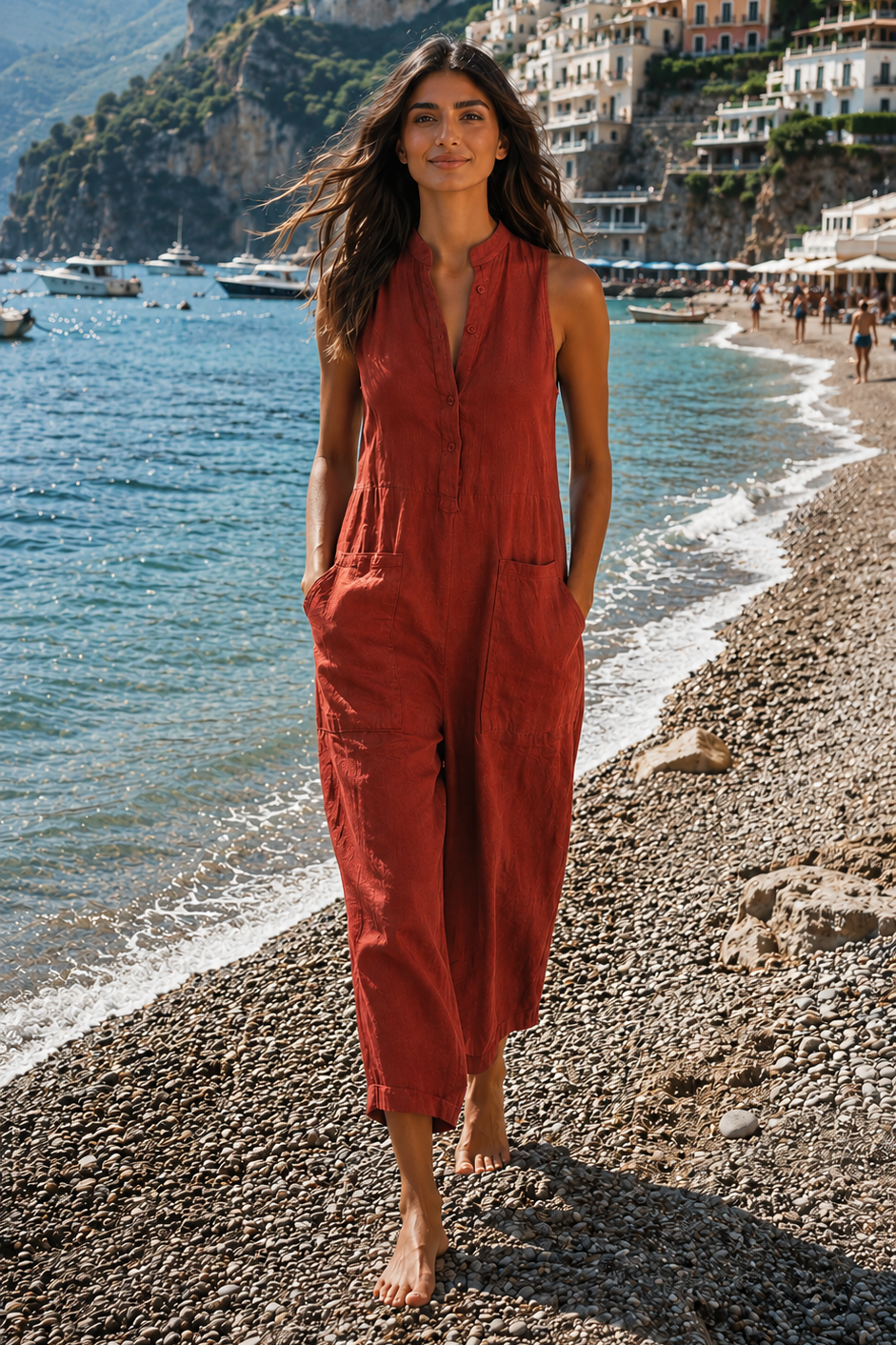 Sleeveless Fluid Jumpsuit with Pockets