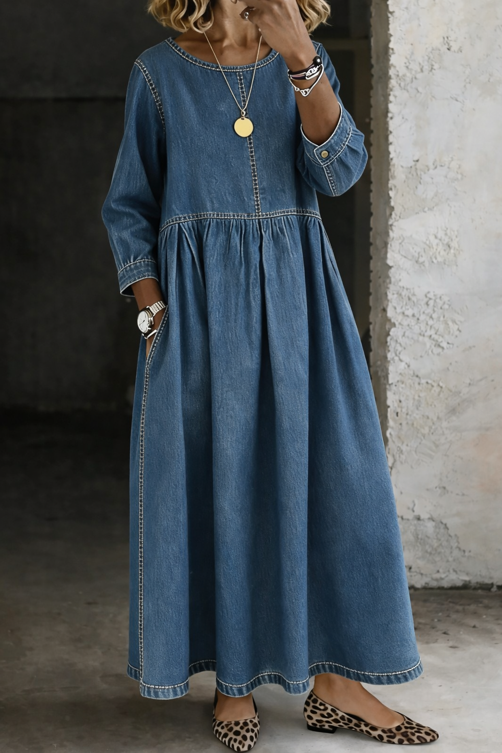 MELISSA | CLASSIC DENIM MIDI DRESS FOR WOMEN