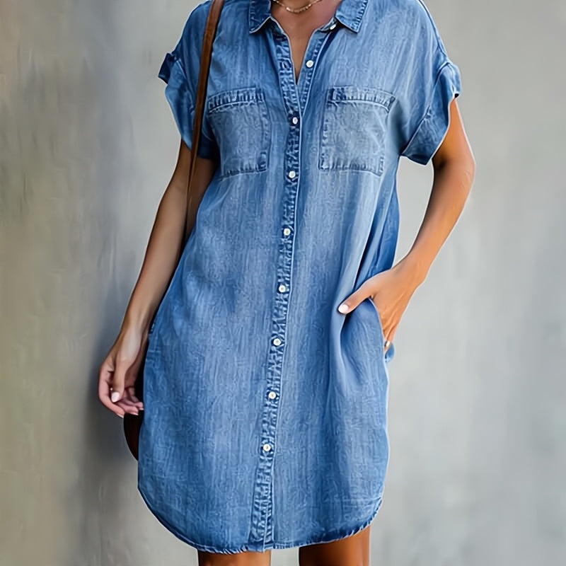 HELEN | BUTTON-UP DENIM SHIRT DRESS FOR WOMEN