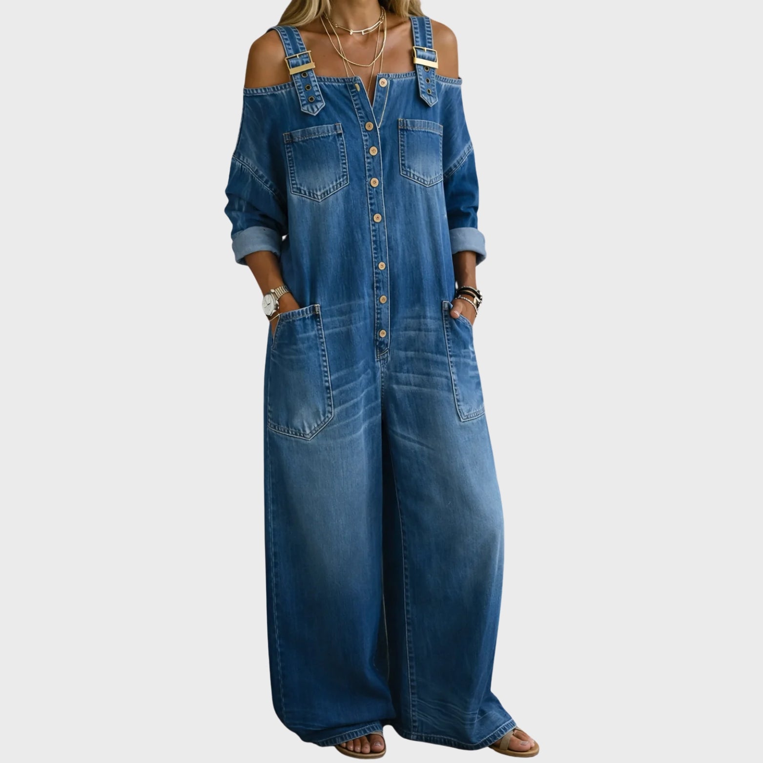 SOPHIA - DENIM OFF-SHOULDER JUMPSUIT
