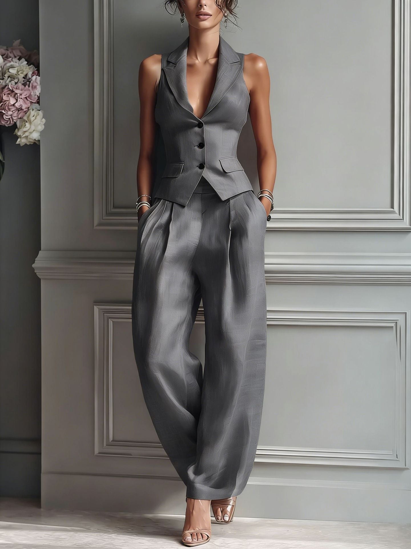 SELMIRA | ELEGANT V-NECK TWO-PIECE SET FOR WOMEN