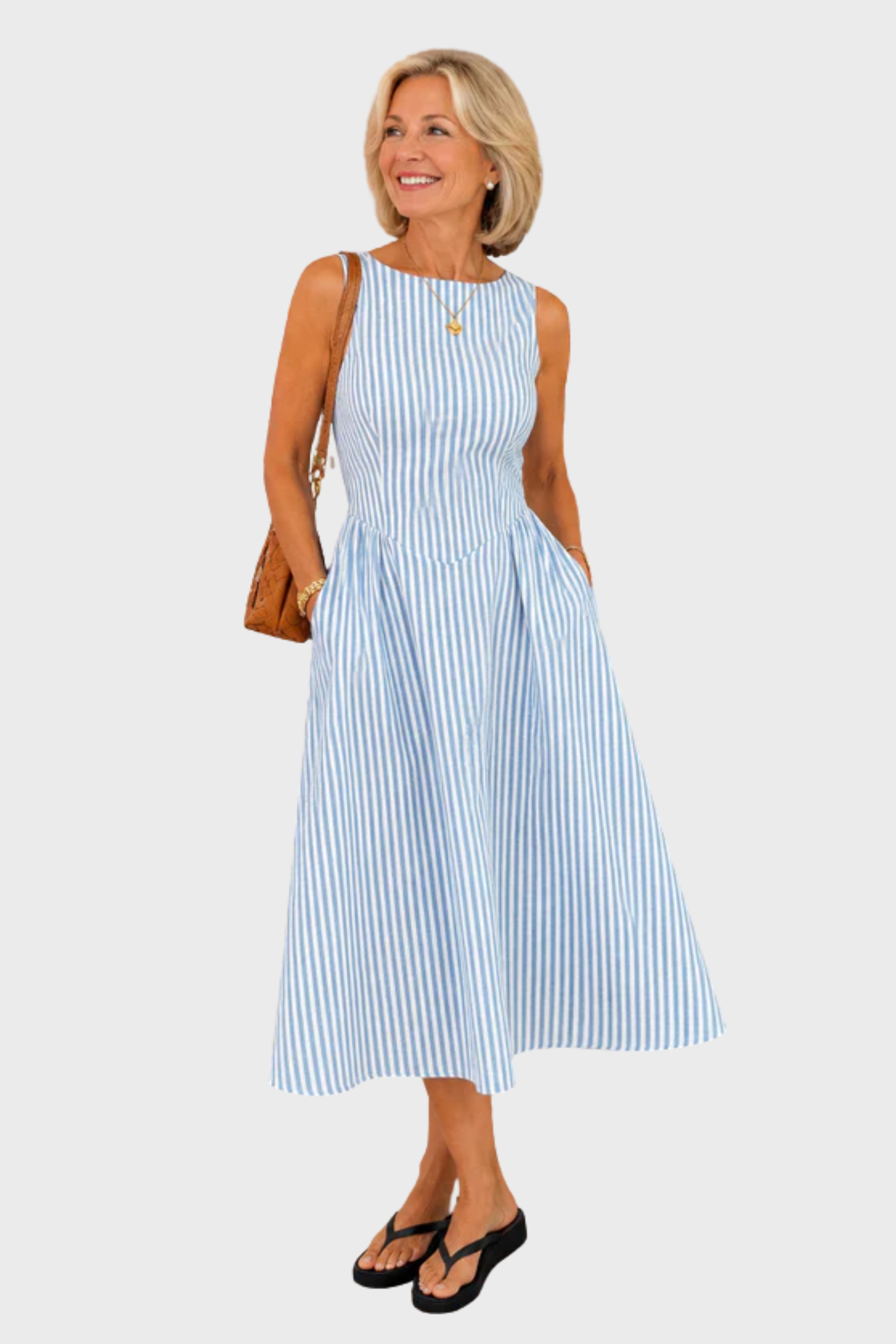 DENISE | STRIPED MIDI DRESS FOR WOMEN