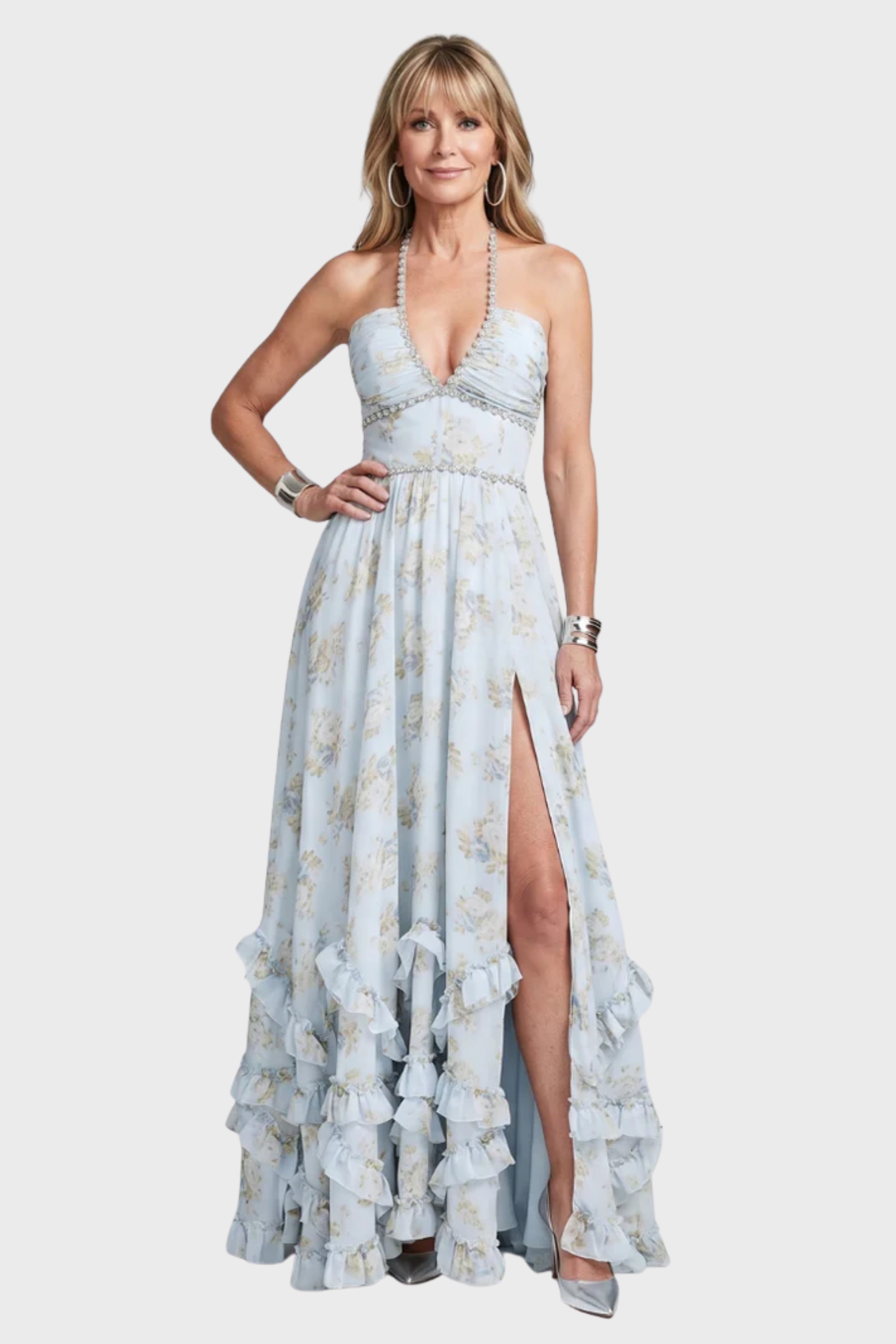 embellished halter neck ruffle maxi dress ASOS DESIGN halter neck tiered embellished ruffle maxi dress in chocolate