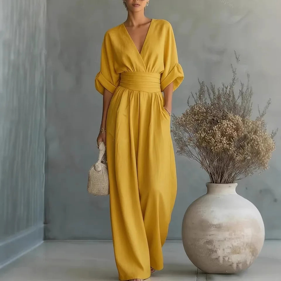 GRAINNE – ELEGANT WAISTED V-NECK JUMPSUIT