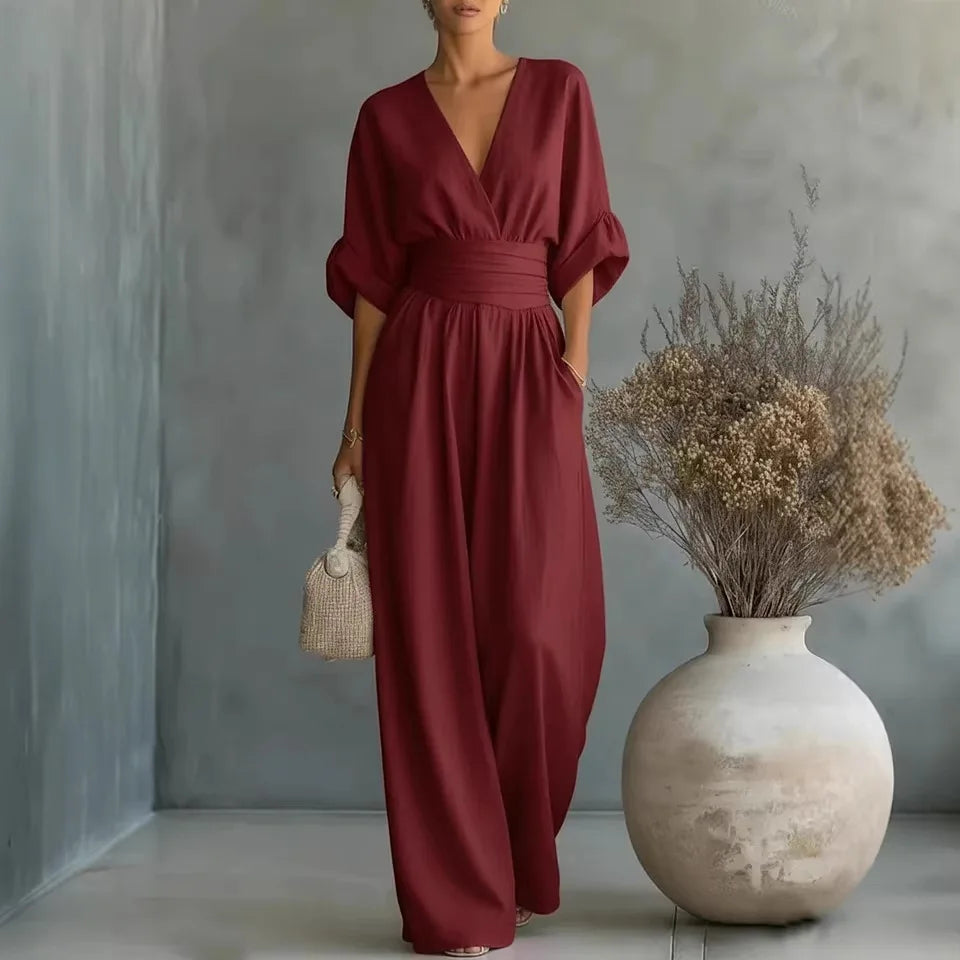 GRAINNE – ELEGANT WAISTED V-NECK JUMPSUIT