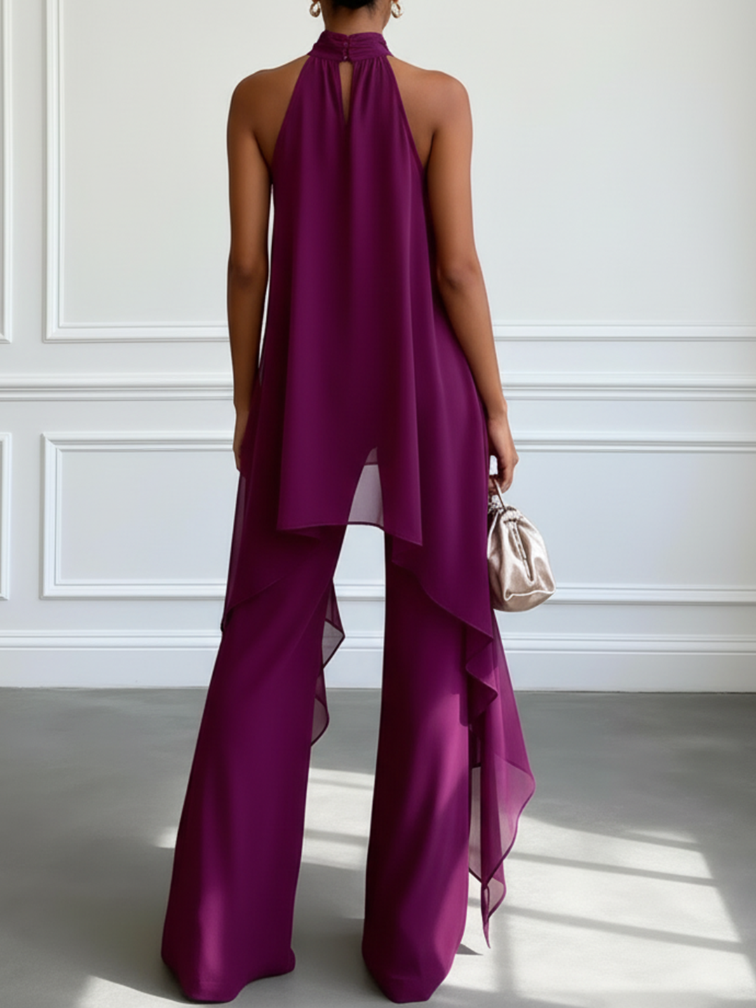 Elegant Sleeveless Purple Top Set with Pants