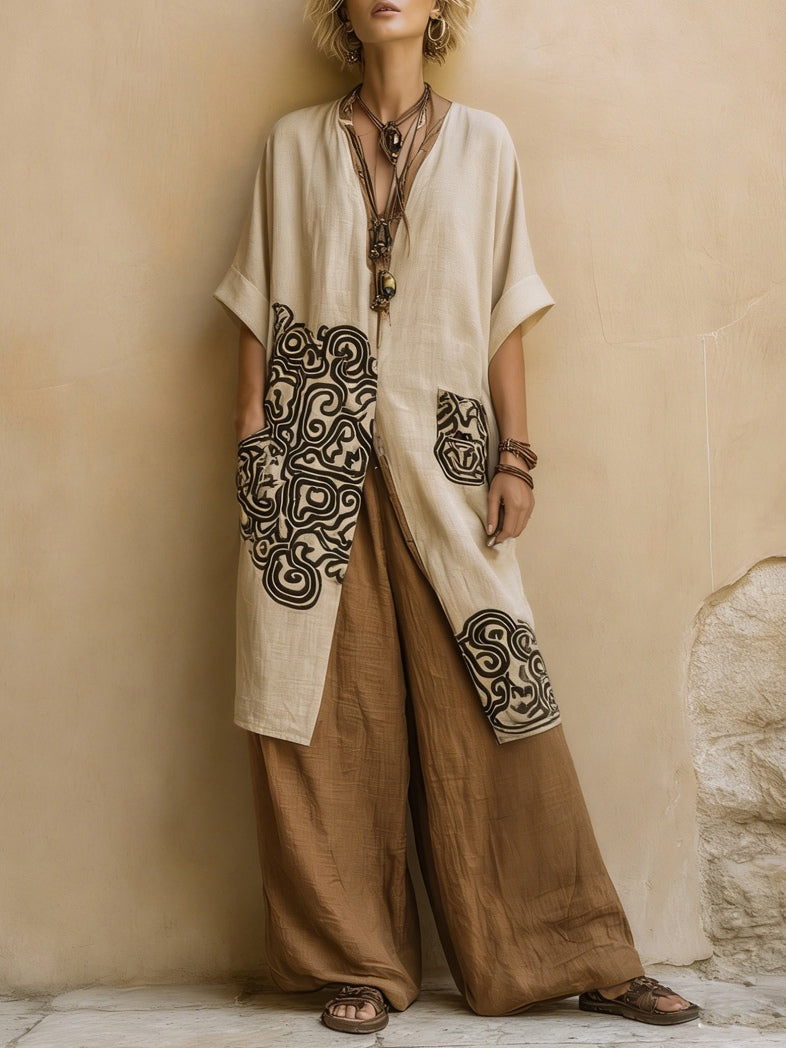 Set of three pieces in dark gray and brown bohemian tribal pattern