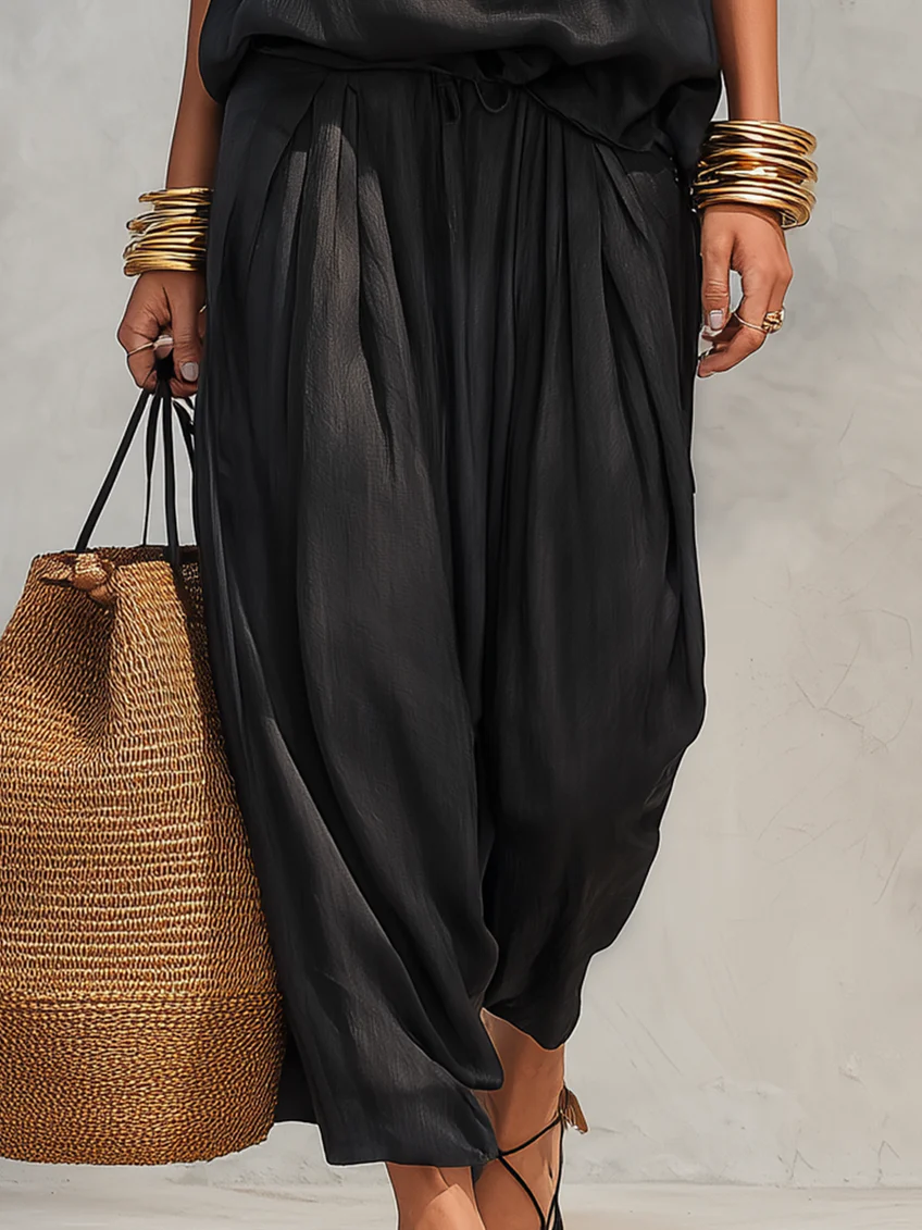 Sleeveless Halter Neck Top and Pleated Pants Set