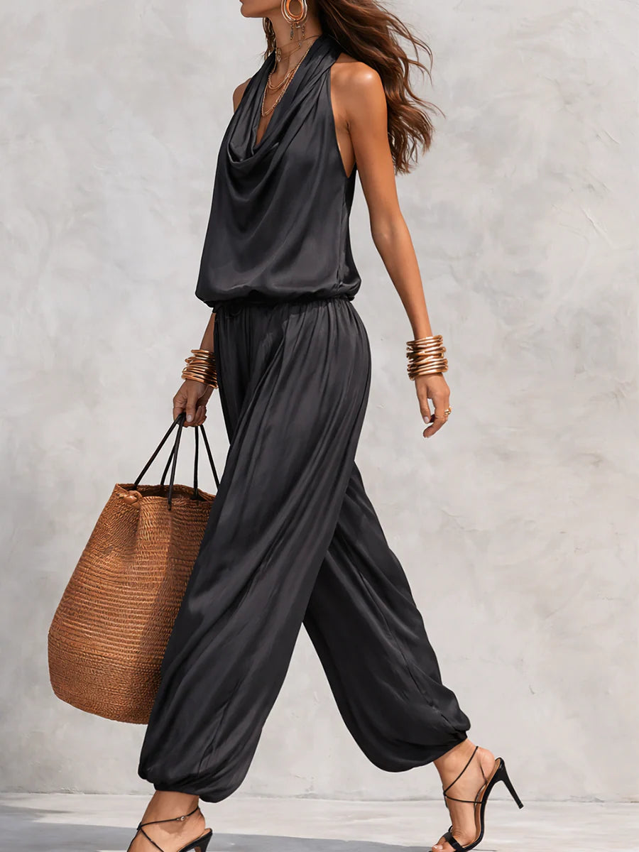 Sleeveless Halter Neck Top and Pleated Pants Set
