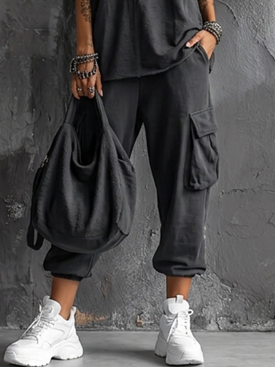Dark Gray Casual Vest and Jogger Cargo Pants Set