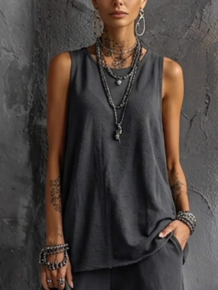 Dark Gray Casual Vest and Jogger Cargo Pants Set