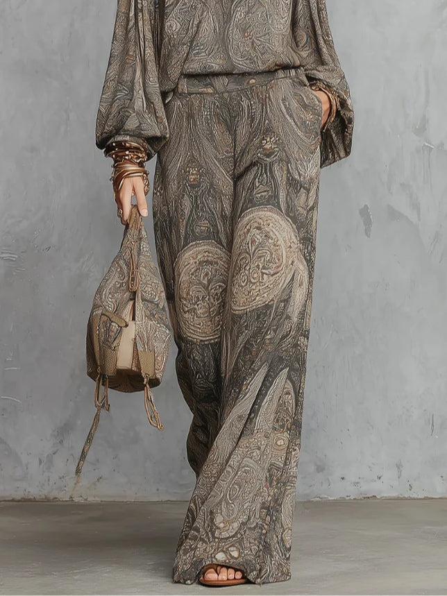 Top of Gray Paisley Pattern Lantern with Wide Leg Pants